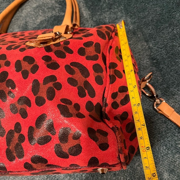 Used Maurizio Taiuti Stylish Red Leopard Print Leather Handbag - Picture 8 of 12